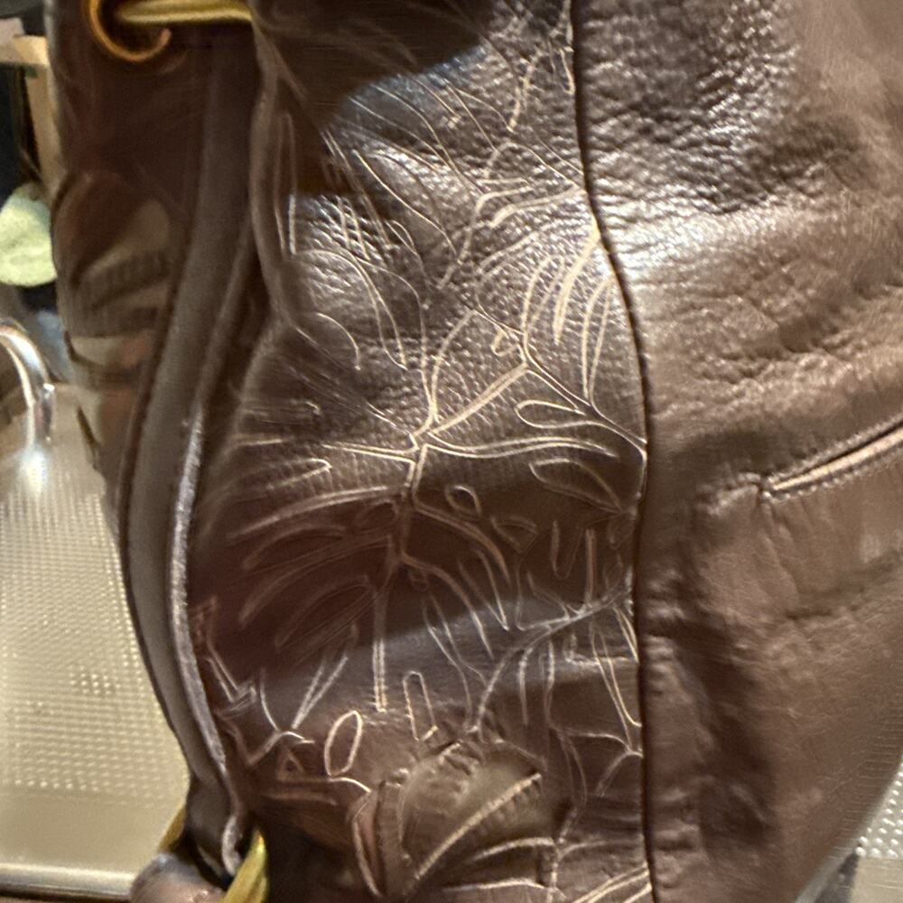 The Sak Collective Ojai Tobacco Dark Brown Leather Hobo Bucket Shoulder Purse - Picture 5 of 10